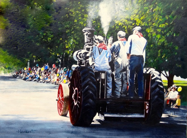 Bumming a Ride on May Day, acrylic painting by Heidi Lambert, Birthplace of B.C. Gallery
